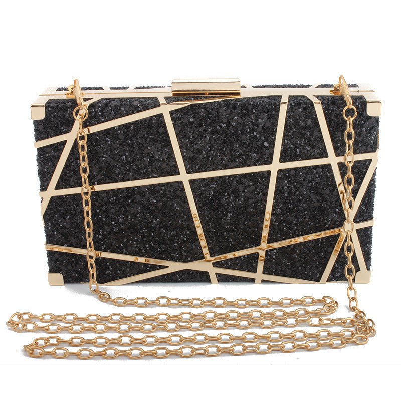 Metal Hollow Chain Hand Holding Glitter Small Square Bag Women $56.88 Dana Fashion Color: Black Women's Bags Product information: Product category: dinner bag material: metal Applicable scene: storage bag Fabric texture: synthetic leather Lining texture: