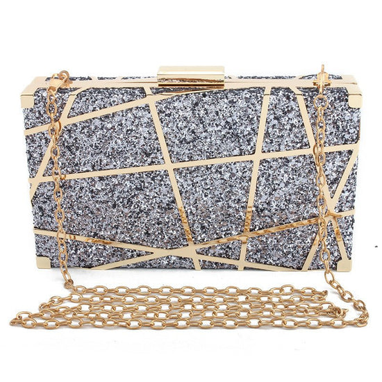 Metal Hollow Chain Hand Holding Glitter Small Square Bag Women $56.88 Dana Fashion Color: Grey Women's Bags Product information: Product category: dinner bag material: metal Applicable scene: storage bag Fabric texture: synthetic leather Lining texture: p