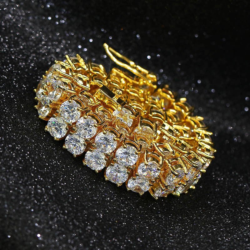 Micro Inlaid Zircon Double Row Men's Bracelet $28.00 Dana Fashion Color: Golden Size: 7 inches Women's Accessories Product information: Color: 7 inch gold, 7 inch silver, 7 inch rose gold, 8 inch gold, 8 inch silver, 8 inch rose gold Applicable occasions