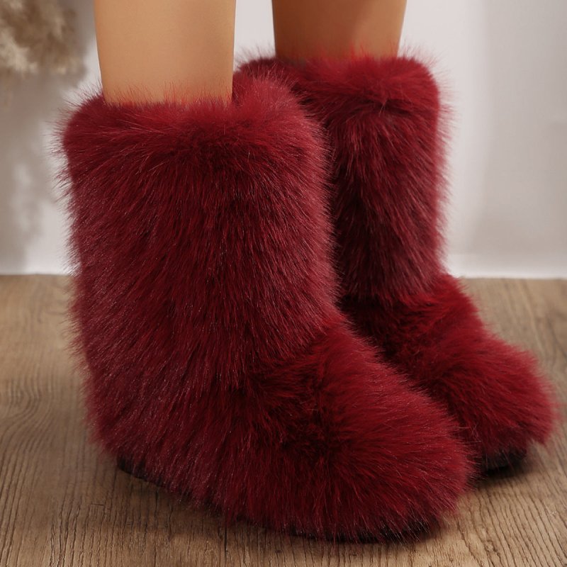 Mid-calf Plush Boots Keep Warm $39.50 Dana Fashion Color: Red Size: 36 Women's clothing Product information: Pattern: solid color Inner material: artificial wool Color: white, black, red, camel Upper height: high top Processing Method: suede leather Heel