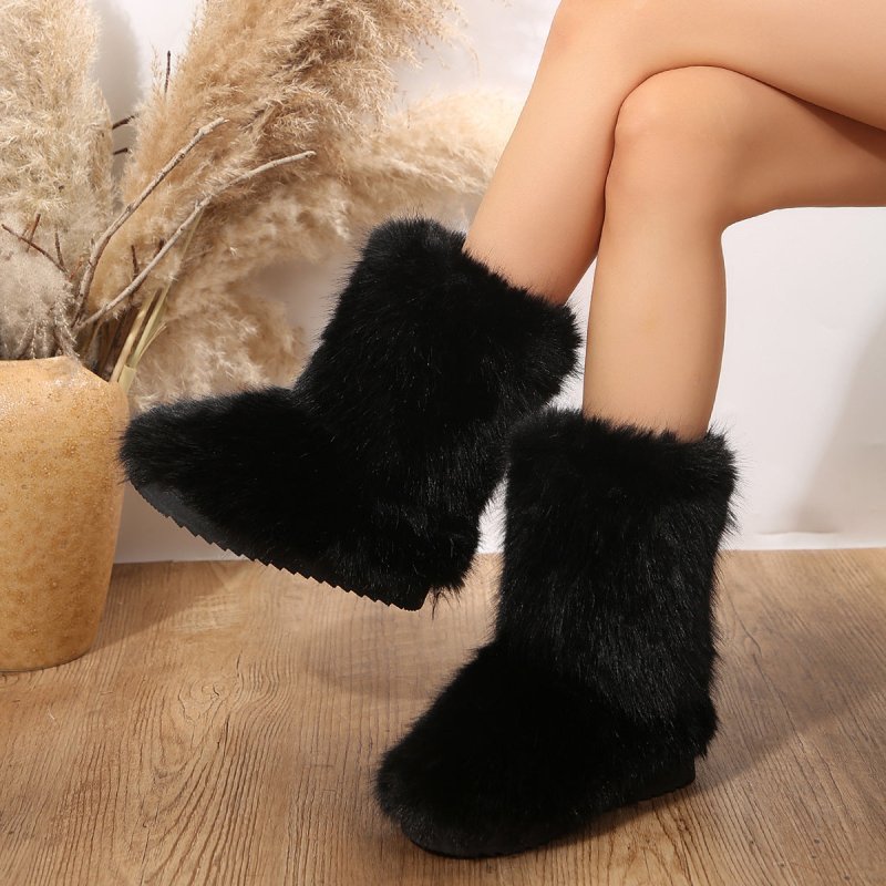 Mid-calf Plush Boots Keep Warm $39.50 Dana Fashion Color: Black Size: 36 Women's clothing Product information: Pattern: solid color Inner material: artificial wool Color: white, black, red, camel Upper height: high top Processing Method: suede leather Hee
