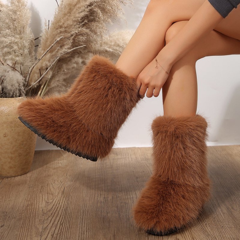 Mid-calf Plush Boots Keep Warm $39.50 Dana Fashion Color: Camel Size: 36 Women's clothing Product information: Pattern: solid color Inner material: artificial wool Color: white, black, red, camel Upper height: high top Processing Method: suede leather Hee