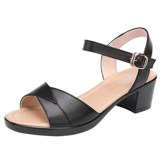 Mid Heel 3-5cm Chunky Heel Open Toe Rubber Sandals Ankle-strap Buckle PU $45.21 Dana Fashion Color: Black Size: 35 Women's shoes Product information: Toe bracket shape: separate toes Color: white, black Shoe Upper material: sheepskin and fur integration a