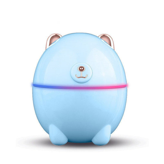 Mini bear humidifier spray aroma lamp $19.00 Dana Fashion Color: Blue Beauty Tools Product name: Bear Humidifier Applicable area: 10-20 square meters Rated power: 2W ± 0.5W Rated voltage: 5V/500mA Weight: 105g. Power supply mode: USB Fog output: 30-40ml/h