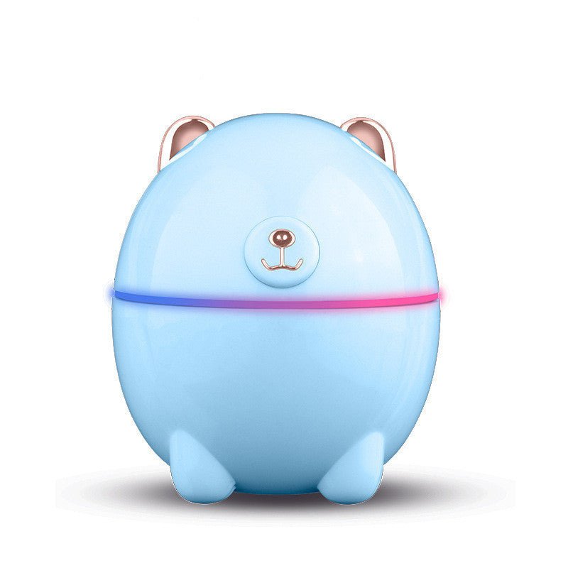 Mini bear humidifier spray aroma lamp $19.00 Dana Fashion Color: Blue Beauty Tools Product name: Bear Humidifier Applicable area: 10-20 square meters Rated power: 2W ± 0.5W Rated voltage: 5V/500mA Weight: 105g. Power supply mode: USB Fog output: 30-40ml/h