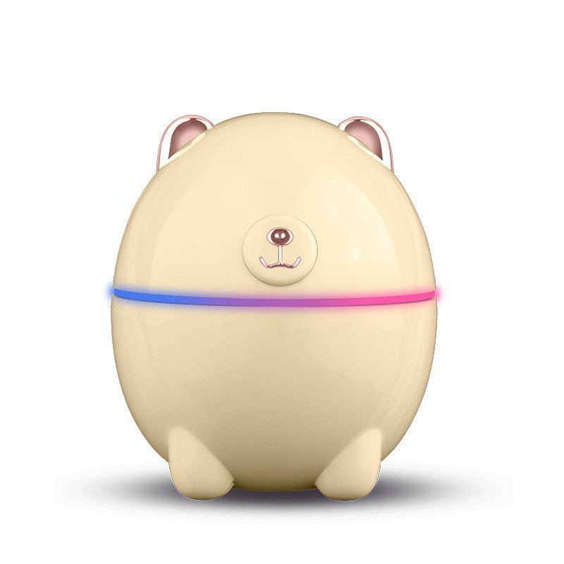 Mini bear humidifier spray aroma lamp $19.00 Dana Fashion Color: Khaki Beauty Tools Product name: Bear Humidifier Applicable area: 10-20 square meters Rated power: 2W ± 0.5W Rated voltage: 5V/500mA Weight: 105g. Power supply mode: USB Fog output: 30-40ml/