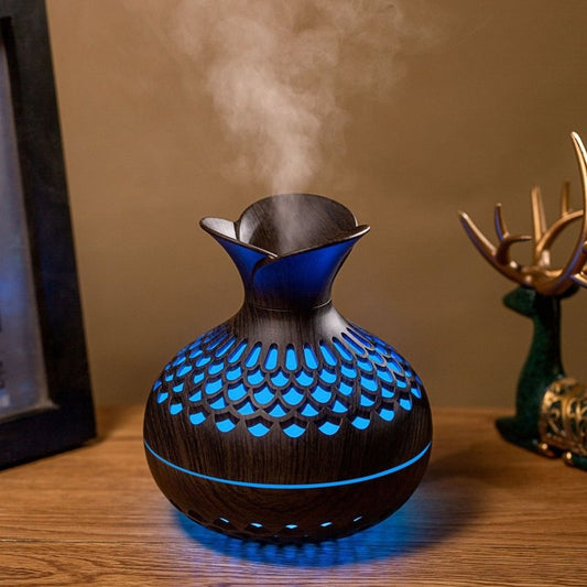 Mini Desktop Creativity Three-leaf Flower Humidifier $32.50 Dana Fashion Color: Deep Wood Grain Style Electrical outlet: USB Beauty Tools Product information: Power type: USB Noise: below 36dB Color: light wood grain, deep wood grain Appearance: Vase Oper