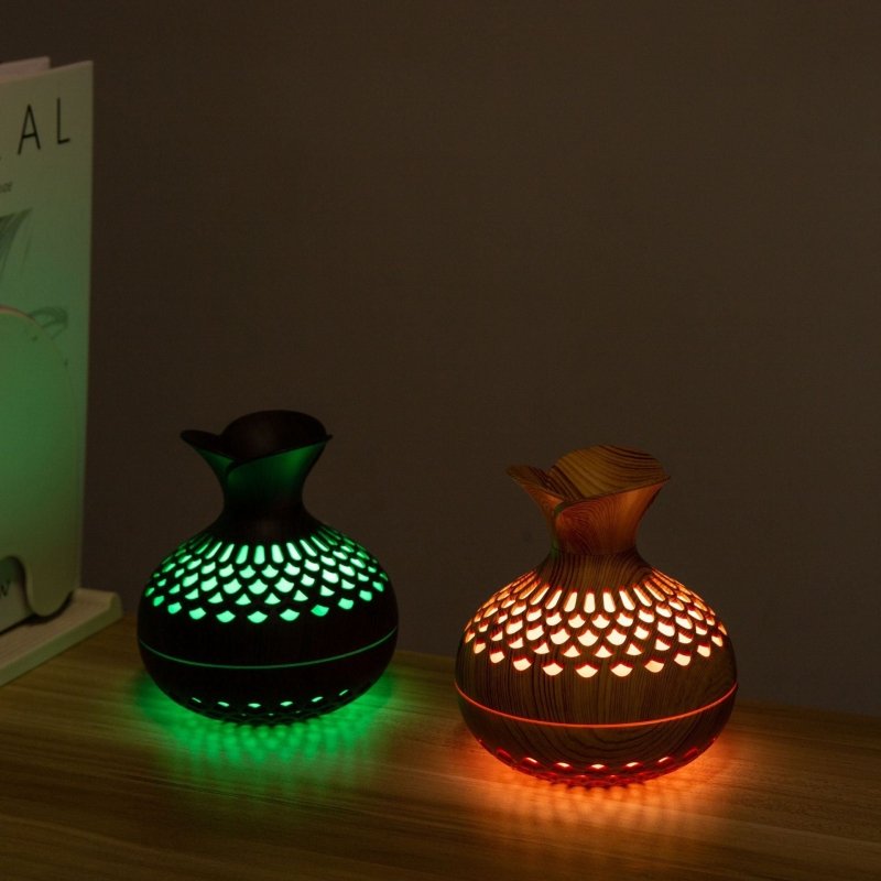 Mini Desktop Creativity Three-leaf Flower Humidifier $32.50 Dana Fashion Color: Deep Wood Grain Style Electrical outlet: USB Beauty Tools Product information: Power type: USB Noise: below 36dB Color: light wood grain, deep wood grain Appearance: Vase Oper