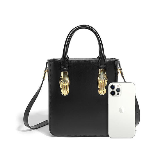Mini Small Square Bag Metal Handbag Shoulder Crossbody Female Student $85.00 Dana Fashion Color: Black Size: 19X8X22CM Women's Bags Product information: Lining texture: Polyester Applicable scenarios: Daily configuration Color: Black, caramel Outer bag ty