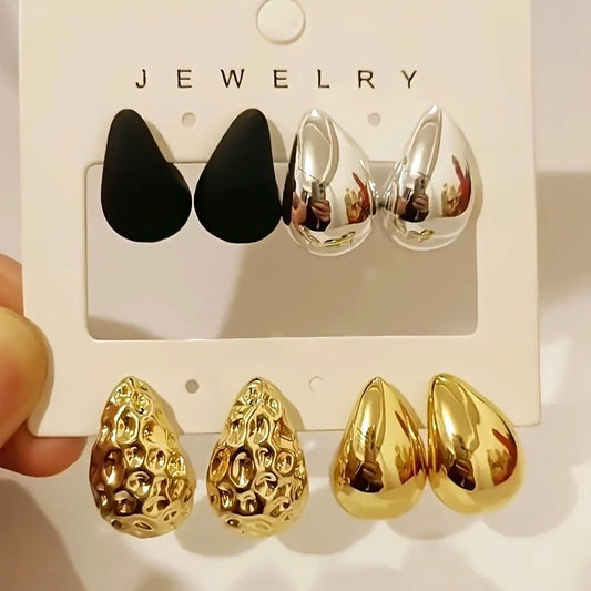Minimalistic Water Drops Hammered Earrings Suit Fashion Geometry Pattern Earrings $12.94 Dana Fashion Color: Color Women's Accessories Product information: Treatment Process: Electroplating Color: Color Applicable population: Female Material: CCB Shape: d