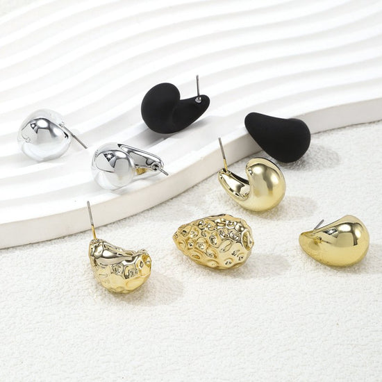 Minimalistic Water Drops Hammered Earrings Suit Fashion Geometry Pattern Earrings $12.94 Dana Fashion Color: Color Women's Accessories Product information: Treatment Process: Electroplating Color: Color Applicable population: Female Material: CCB Shape: d