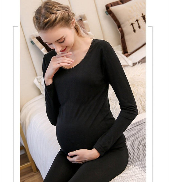 Modal Pregnant Women'S Autumn Clothes And Long Trousers Seamless Body Lifting And Thermal Underwear Set $17.57 Dana Fashion Color: Black Size: One size Baby & Mother Product Information: Collar type: round neck Sleeve length: long sleeve Pants length: lon