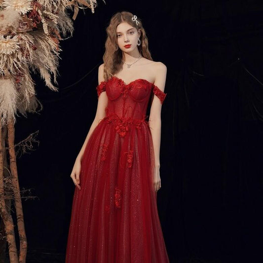 Mom's Wedding Toast Dress Host Annual Meeting $299.00 Dana Fashion Color: Wine Red Size: L Women's clothing Product information: Size: XS, S, M, L Fabric: Skin friendly fabric Style: Korean version Popular element: straps Color classification: Wine red Fl