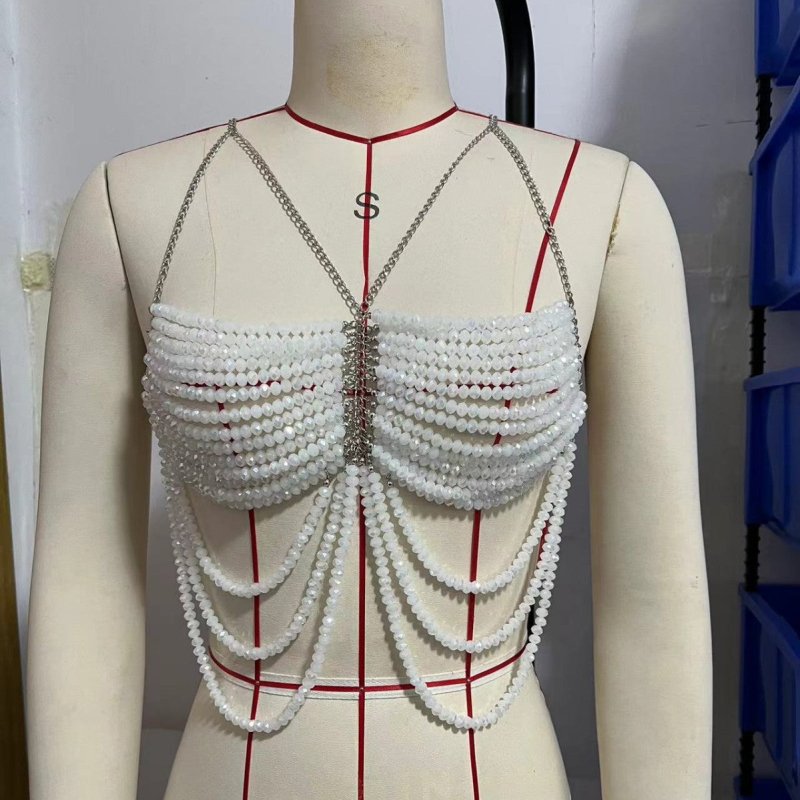 Multi Beaded Bra Halter Top Vest Body Chains Chest Necklace $60.71 Dana Fashion Color: White Women's Accessories Product information: Type: chest necklace Color: White Inlaid material: alloy inlaid artificial gem/semi-precious stone Style: Women's Materia