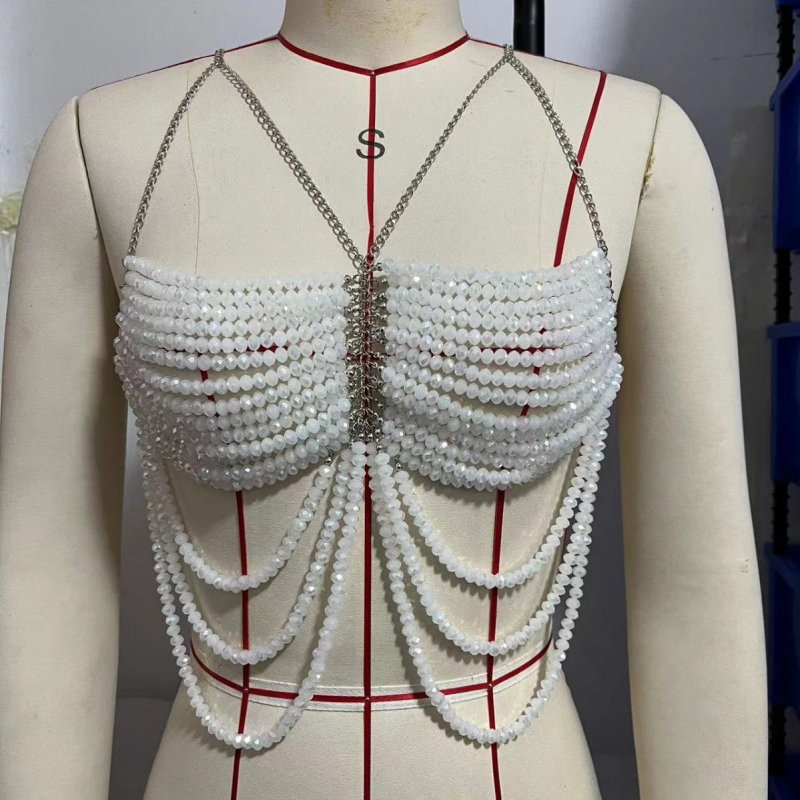 Multi Beaded Bra Halter Top Vest Body Chains Chest Necklace $60.71 Dana Fashion Color: White Women's Accessories Product information: Type: chest necklace Color: White Inlaid material: alloy inlaid artificial gem/semi-precious stone Style: Women's Materia