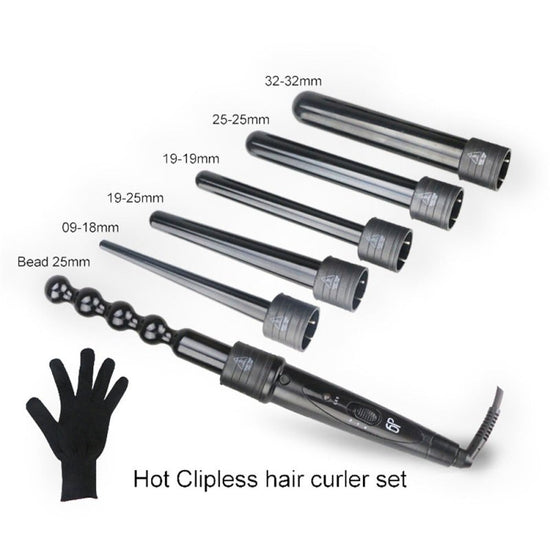 Multi-function hair curler $106.93 Dana Fashion Color: Black style: EU Beauty Tools 6 in 1 change tube ceramic curler set 【product description】 1.6 in 1 change tube tourmaline ceramic set, size 09-18mm, 19-25mm, 25-25mm, 19mm-19mm, 32mm-32mm, beads 25mm;
