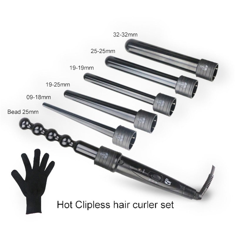 Multi-function hair curler $106.93 Dana Fashion Color: Black style: EU Beauty Tools 6 in 1 change tube ceramic curler set 【product description】 1.6 in 1 change tube tourmaline ceramic set, size 09-18mm, 19-25mm, 25-25mm, 19mm-19mm, 32mm-32mm, beads 25mm;