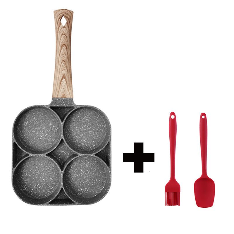 Multi Functional 4 Hole Frying Pan Non Stick Breakfast Burger Egg Pancake Maker Medical Stone Four Hole Omelet Pan $46.50 Dana Fashion Color: Four hole pot style: With brush Dana's Kitchen Overview: 1. Easy to Clean: The high-performance egg frying pan is