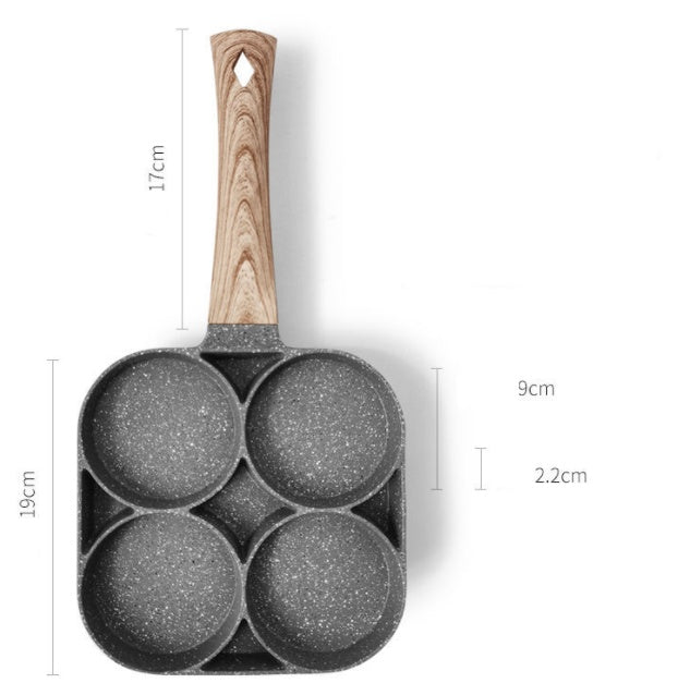 Multi Functional 4 Hole Frying Pan Non Stick Breakfast Burger Egg Pancake Maker Medical Stone Four Hole Omelet Pan $46.50 Dana Fashion Color: Four hole pot style: Without brush Dana's Kitchen Overview: 1. Easy to Clean: The high-performance egg frying pan