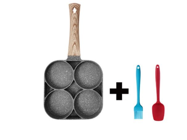 Multi Functional 4 Hole Frying Pan Non Stick Breakfast Burger Egg Pancake Maker Medical Stone Four Hole Omelet Pan $46.50 Dana Fashion Color: Four hole pot style: With brush Dana's Kitchen Overview: 1. Easy to Clean: The high-performance egg frying pan is