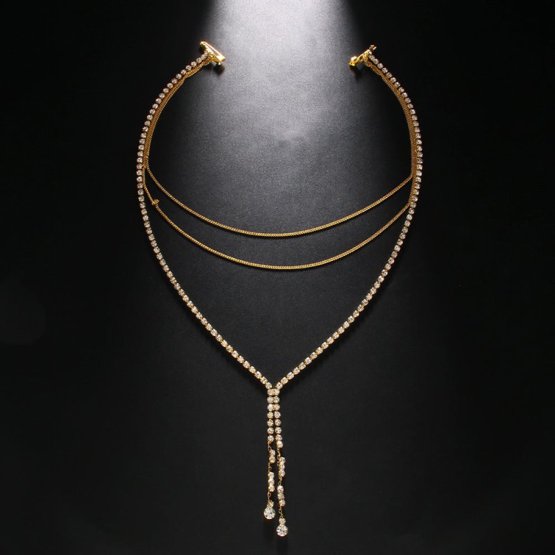 Multi-layer Back Chain Bridal Wedding Dress Accessories Rhinestone Tassel $21.00 Dana Fashion Color: Gold Women's Accessories Product information: Type: body chains Color: gold, silver Material: Rhinestone Style: Women's Shape: Geometry Style: European an