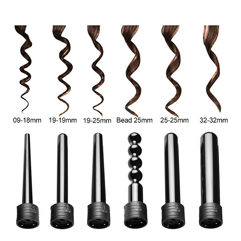 Multifunction Fast Heating Hair Curler 6in1 Interchangeable Ceramic Hair Styling Crimper Curling Roll Wand Hair Curler Iron Sets $99.00 Dana Fashion Electrical outlet: AU Beauty Tools Overview: 1. Interchangeable 6 in 1 100% tourmaline ceramic set.size is
