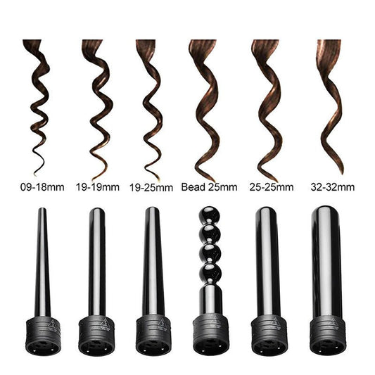 Multifunction Fast Heating Hair Curler 6in1 Interchangeable Ceramic Hair Styling Crimper Curling Roll Wand Hair Curler Iron Sets $99.00 Dana Fashion Electrical outlet: AU Beauty Tools Overview: 1. Interchangeable 6 in 1 100% tourmaline ceramic set.size is
