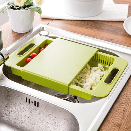 Multifunction Kitchen Chopping Blocks Sinks Drain Basket Cutting Board Vegetable Meat Tools Kitchen Accessories Chopping Board $29.50 Dana Fashion Color: Blue Dana's Kitchen Specifications: Size: about 36x23x4cm Material: PP + TPE handle design