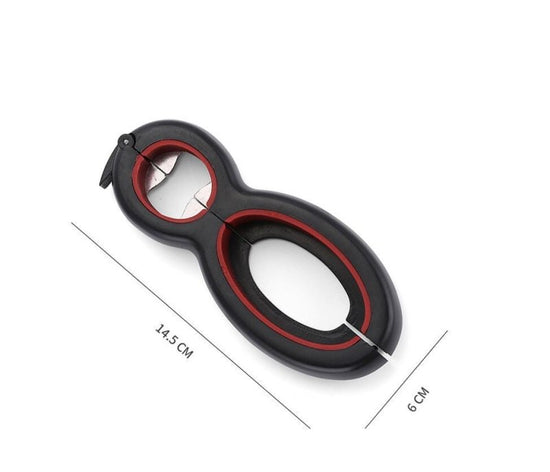 Multifunctional Easy Opener Six in One Bottle Can Opener $18.48 Dana Fashion Color: Gray Dana's Kitchen Overview: The 6-in-1 multi-function can opener can open six different types of seals/lids: bags, safety seals, pull tabs, bottle caps, bottle caps, and