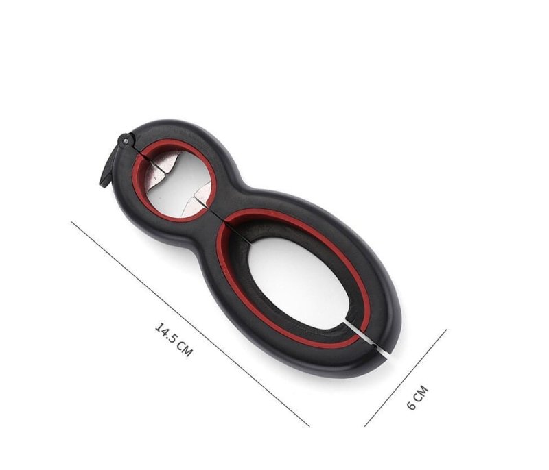Multifunctional Easy Opener Six in One Bottle Can Opener $18.48 Dana Fashion Color: Gray Dana's Kitchen Overview: The 6-in-1 multi-function can opener can open six different types of seals/lids: bags, safety seals, pull tabs, bottle caps, bottle caps, and