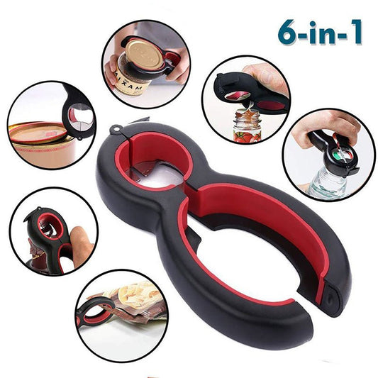 Multifunctional Easy Opener Six in One Bottle Can Opener $18.48 Dana Fashion Color: Gray Dana's Kitchen Overview: The 6-in-1 multi-function can opener can open six different types of seals/lids: bags, safety seals, pull tabs, bottle caps, bottle caps, and