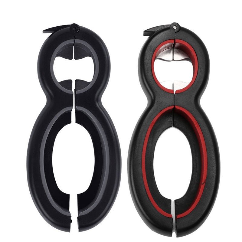 Multifunctional Easy Opener Six in One Bottle Can Opener $15.00 Dana Fashion Color: RedX1 GreyX1 Dana's Kitchen Overview: The 6-in-1 multi-function can opener can open six different types of seals/lids: bags, safety seals, pull tabs, bottle caps, bottle c