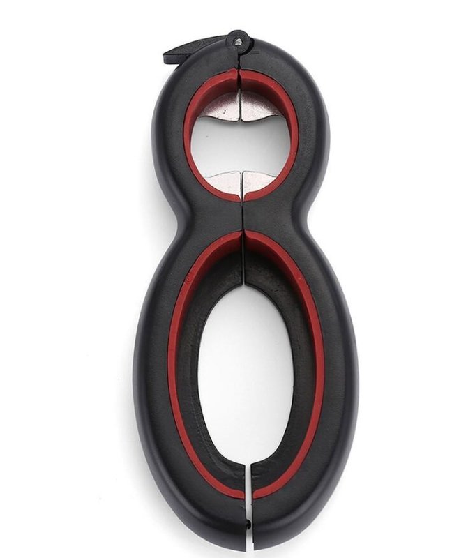 Multifunctional Easy Opener Six in One Bottle Can Opener $22.72 Dana Fashion Color: Red Dana's Kitchen Overview: The 6-in-1 multi-function can opener can open six different types of seals/lids: bags, safety seals, pull tabs, bottle caps, bottle caps, and