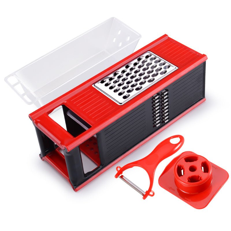 Multifunctional Kitchen Utensils Cutting Tool $33.73 Dana Fashion Color: Red Style: A drain Dana's Kitchen Overview: 100% new design and high quality Four-sided blade free installation Switch modes at will Added drain storage box Enlarged hand guard can f