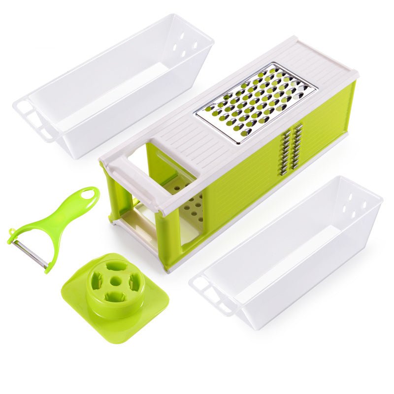 Multifunctional Kitchen Utensils Cutting Tool $38.77 Dana Fashion Color: Green Style: Two drains Dana's Kitchen Overview: 100% new design and high quality Four-sided blade free installation Switch modes at will Added drain storage box Enlarged hand guard