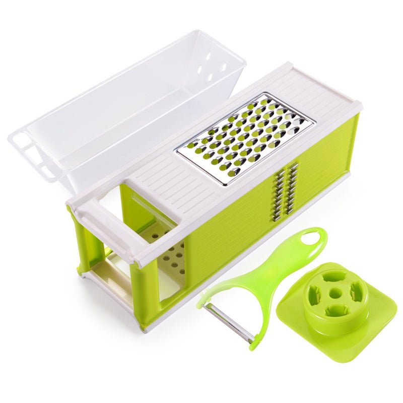 Multifunctional Kitchen Utensils Cutting Tool $33.73 Dana Fashion Color: Green Style: A drain Dana's Kitchen Overview: 100% new design and high quality Four-sided blade free installation Switch modes at will Added drain storage box Enlarged hand guard can