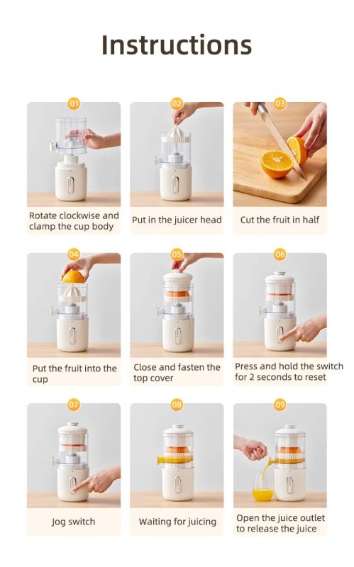Multifunctional Wireless Electric Juicer Steel Orange Lemon Blender USB Portable Mini Fruit Squeezer Pressure Juicer Kitchen $151.38 Dana Fashion Color: Fresh Green Dana's Kitchen Overview: 1. 【Orange Juice Squeezer】 Simple one-button automatic pressing o