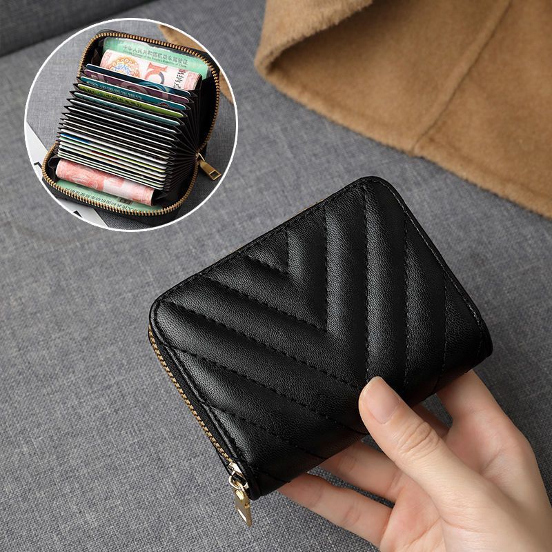 Multiple Card Slots Wallet Niche Card Holder Female $15.00 Dana Fashion Color: Black Women's Bags Product information: Lining texture: pu Applicable scenarios: Daily matching Color: Black [11 card position], white【 11 card position], Black [18 card Positi