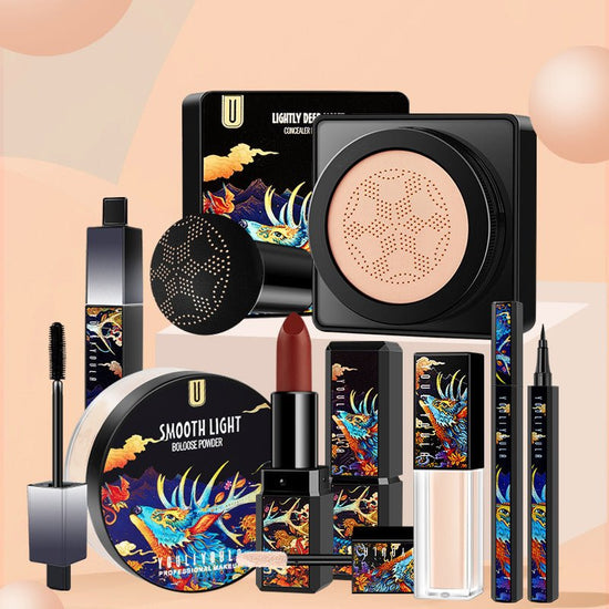 Mushroom Head Cushion Eyeliner Lipstick Makeup Seven-Piece Set $68.85 Dana Fashion Color: Black quantity: 7PCS makeup Product information: Contains: Deep moisturizing light concealer BB cream. Ivory Smooth and light setting powder. Ivory Deep and silky li