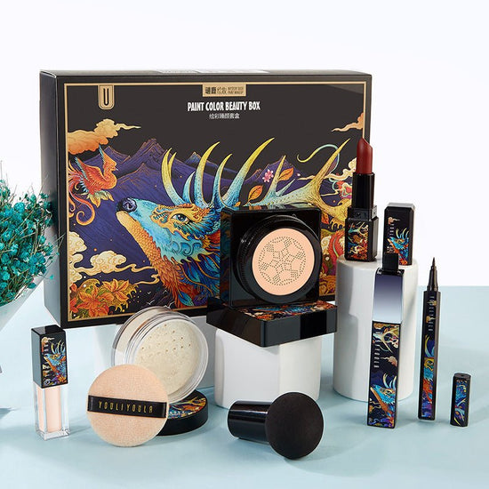 Mushroom Head Cushion Eyeliner Lipstick Makeup Seven-Piece Set $68.85 Dana Fashion Color: Black quantity: 7PCS makeup Product information: Contains: Deep moisturizing light concealer BB cream. Ivory Smooth and light setting powder. Ivory Deep and silky li