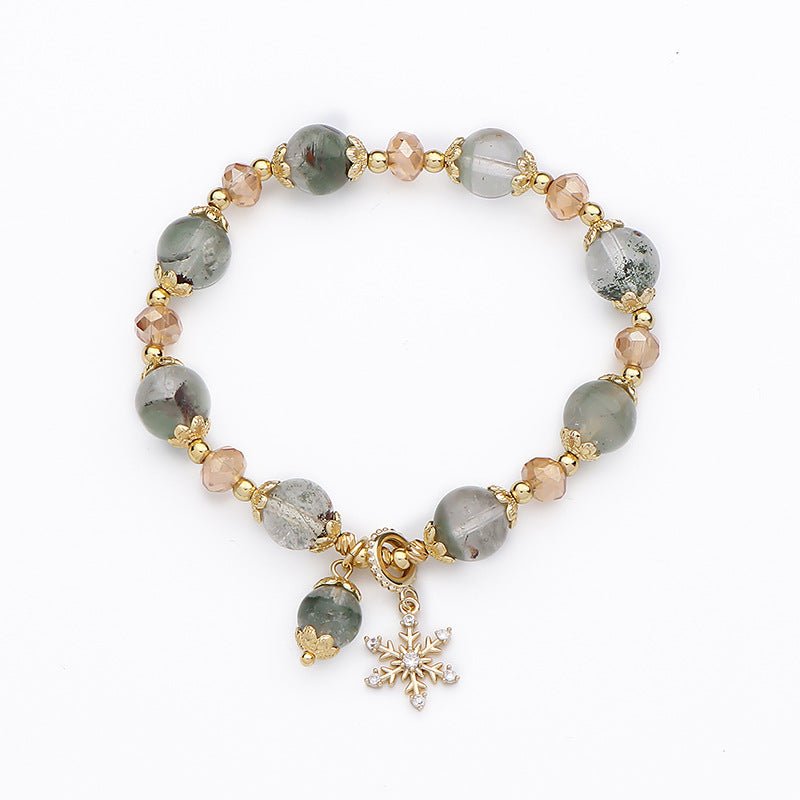 Natural Chorite Crystals Crystal Bracelet Female Snowflake Pendant $25.00 Dana Fashion Color: Green Phantom Quartz Bracelet Women's Accessories Product information: Color: 3A green Phantom quartz bracelet Style: Women's Material: Crystal Shape: Wave Size: