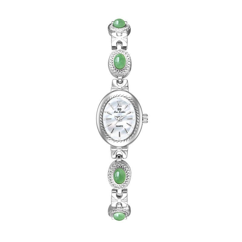 Natural Tigereye Maillard Advanced Chain Watch $53.07 Dana Fashion Color: Jade Classic Silver Women's Accessories Product information: Color: Tigereye champagne noodles, Tigereye Gold White, Emerald champagne noodles, Emerald Gold white noodles, Emerald c