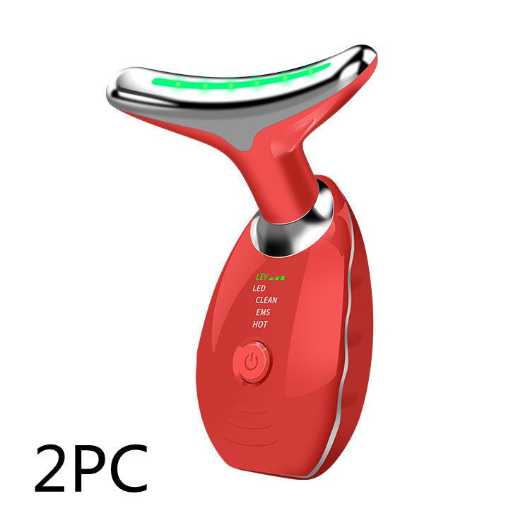 Neck Face Beauty Device Colorful LED Photon Therapy Skin Tighten Reduce Double Chin Anti Wrinkle Remove Lifting Massager $43.00 Dana Fashion Color: Red quantity: 2PCS Beauty Tools Overview: 1. [Perfect Skin Care Tool] This skin-tightening device for the f