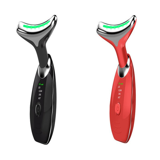 Neck Face Beauty Device Colorful LED Photon Therapy Skin Tighten Reduce Double Chin Anti Wrinkle Remove Lifting Massager $43.00 Dana Fashion Color: Black Red quantity: 2PCS Beauty Tools Overview: 1. [Perfect Skin Care Tool] This skin-tightening device for