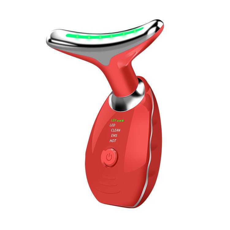 Neck Face Beauty Device Colorful LED Photon Therapy Skin Tighten Reduce Double Chin Anti Wrinkle Remove Lifting Massager $33.00 Dana Fashion Color: Red quantity: 1PCS Beauty Tools Overview: 1. [Perfect Skin Care Tool] This skin-tightening device for the f