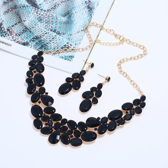 Necklace Set Necklace Earrings Jewelry Two Piece Set $19.99 Dana Fashion Color: Black Women's Accessories Product Information： Material: Alloy Treatment process: diamond Style: Women's Set Combination: Earrings + Necklaces Mosaic material: alloy inlaid ar
