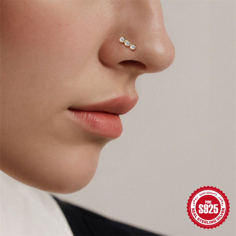 New 925 Sterling Silver Personalized Diamond Closed Nose Ring $14.50 Dana Fashion Color: 01 Single Gold Women's Accessories Product information: Type: piercing earrings Treatment Process: environmentally friendly electroplating Color: single Gold #1, sing