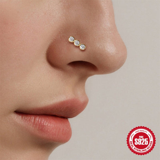 New 925 Sterling Silver Personalized Diamond Closed Nose Ring $14.50 Dana Fashion Color: 01 Single Gold Women's Accessories Product information: Type: piercing earrings Treatment Process: environmentally friendly electroplating Color: single Gold #1, sing