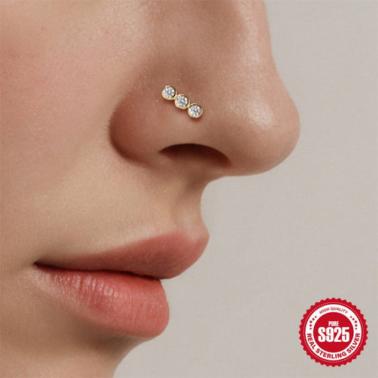 New 925 Sterling Silver Personalized Diamond Closed Nose Ring $14.50 Dana Fashion Color: 01 Single Gold Women's Accessories Product information: Type: piercing earrings Treatment Process: environmentally friendly electroplating Color: single Gold #1, sing