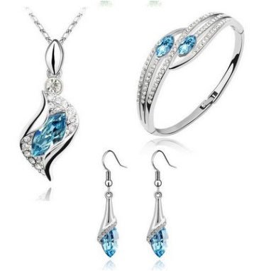 New Angel Elf Earrings Necklace Bracelet Three-piece Austria Crystal Alloy Jewelry Set Wholesale $22.00 Dana Fashion Color: Light blue Women's Accessories Style: Europe and America Material: Alloy Process: crystal Set combination: earrings + accessories +